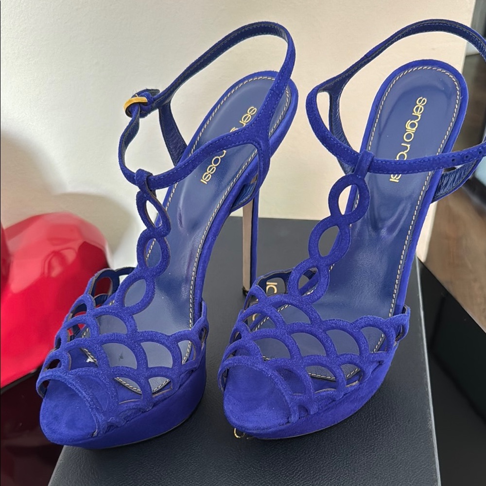 Sergio Rossi Blue Strappy Heels for Formal Occasions
